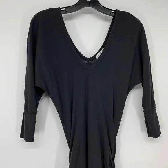 Standard James Perse Dress Black Ruched High Twist Jersey V Neck - Picture 3 of 10